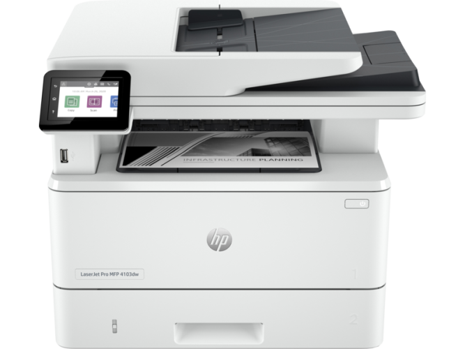 HP LaserJet Pro MFP 4103dw – Wireless Business Laser Printer Front View
HP 4103dw High-Speed Laser Printer with Duplex Printing
HP LaserJet Pro 4103dw Printing a Business Document – Office Setup
HP 4103dw Printer with Paper Tray Open & Control Panel View
HP MFP 4103dw Secure Printing Feature Demonstration
HP LaserJet Pro 4103dw Smart App Mobile Printing Option