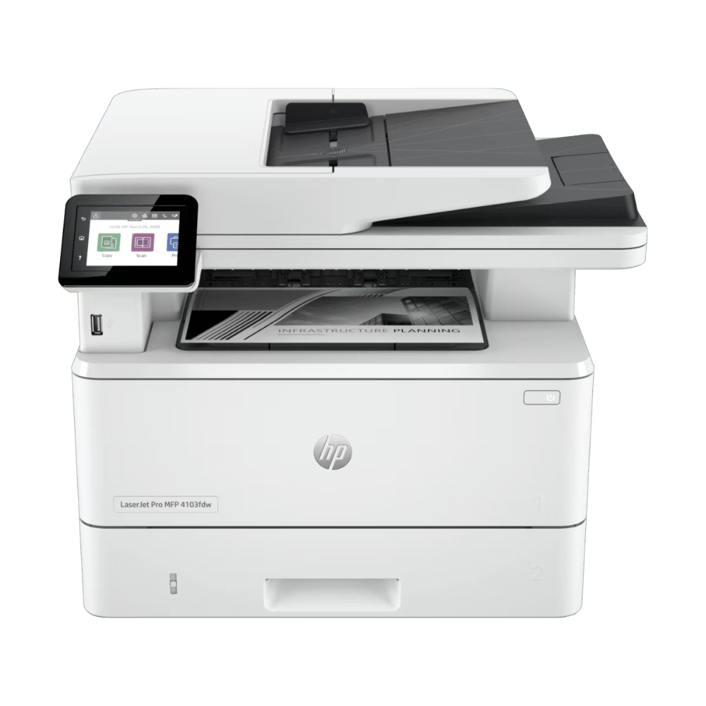HP LaserJet Pro MFP 4103fdw Printer – Front View
HP 4103fdw Multi-Function Laser Printer with ADF & Touchscreen
HP LaserJet Pro MFP 4103fdw – Wireless & Duplex Printing
HP 4103fdw High-Speed Monochrome Laser Printer for Business
HP MFP 4103fdw Printer with Paper Tray Open
HP 4103fdw Office Printer with Scanner, Copier & Fax
HP LaserJet 4103fdw – Compact & Efficient Office Printer
HP LaserJet Pro MFP 4103fdw Printing Documents
HP 4103fdw Printer – Connectivity Ports & Rear View
HP Multi-Function 4103fdw – Pr
